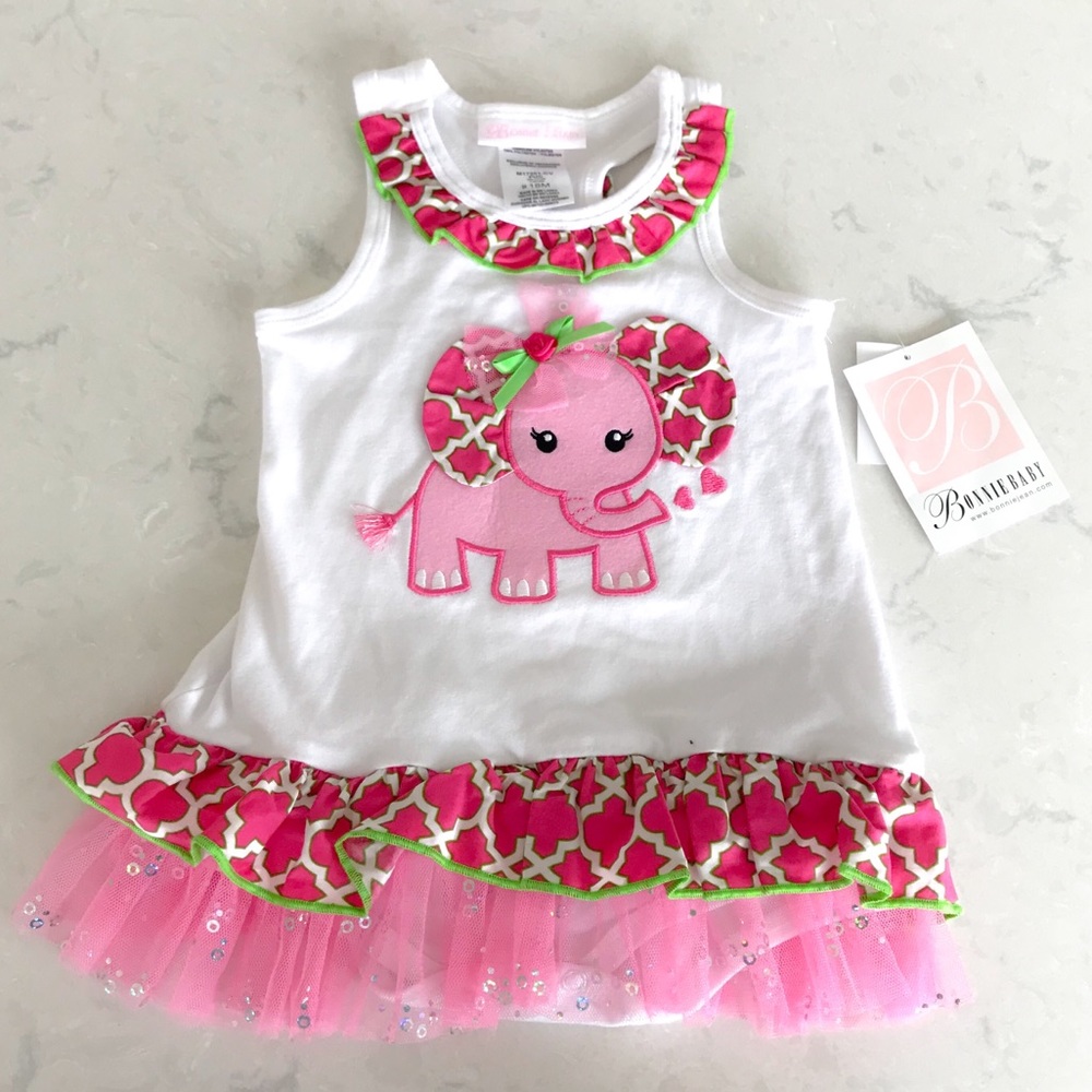 Bonnie Baby Elephant Ruffled Dress NEW - 18 Months